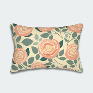 Pink Rose Lumbar Pillow - Polyester
