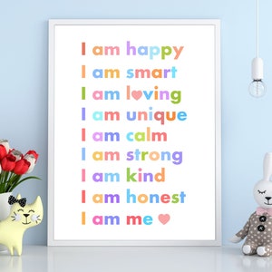 Rainbow Affirmation Wall Art for Kids - Daily Affirmation Printable Poster  - Affirmation Print For Kids-Classroom Motivational Quote Poster