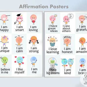 Arte mural de afirmación, conjunto de 2, palabras de afirmación, afirmación diaria, afirmación de niños, carteles positivos y motivacionales - Imprimible