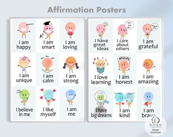Affirmation Wall Art, Set di 2, Parole di Affermazione, Affermazione quotidiana, Affermazione dei bambini, Poster positivi e motivazionali - Stampabile