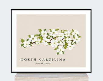 North Carolina State Wall ART PRINT with Dogwood | North Carolina Gifts | Flower Market Print | Sizes 5x7, 8x10, 11x14, 16x20, 18x24, 24x36