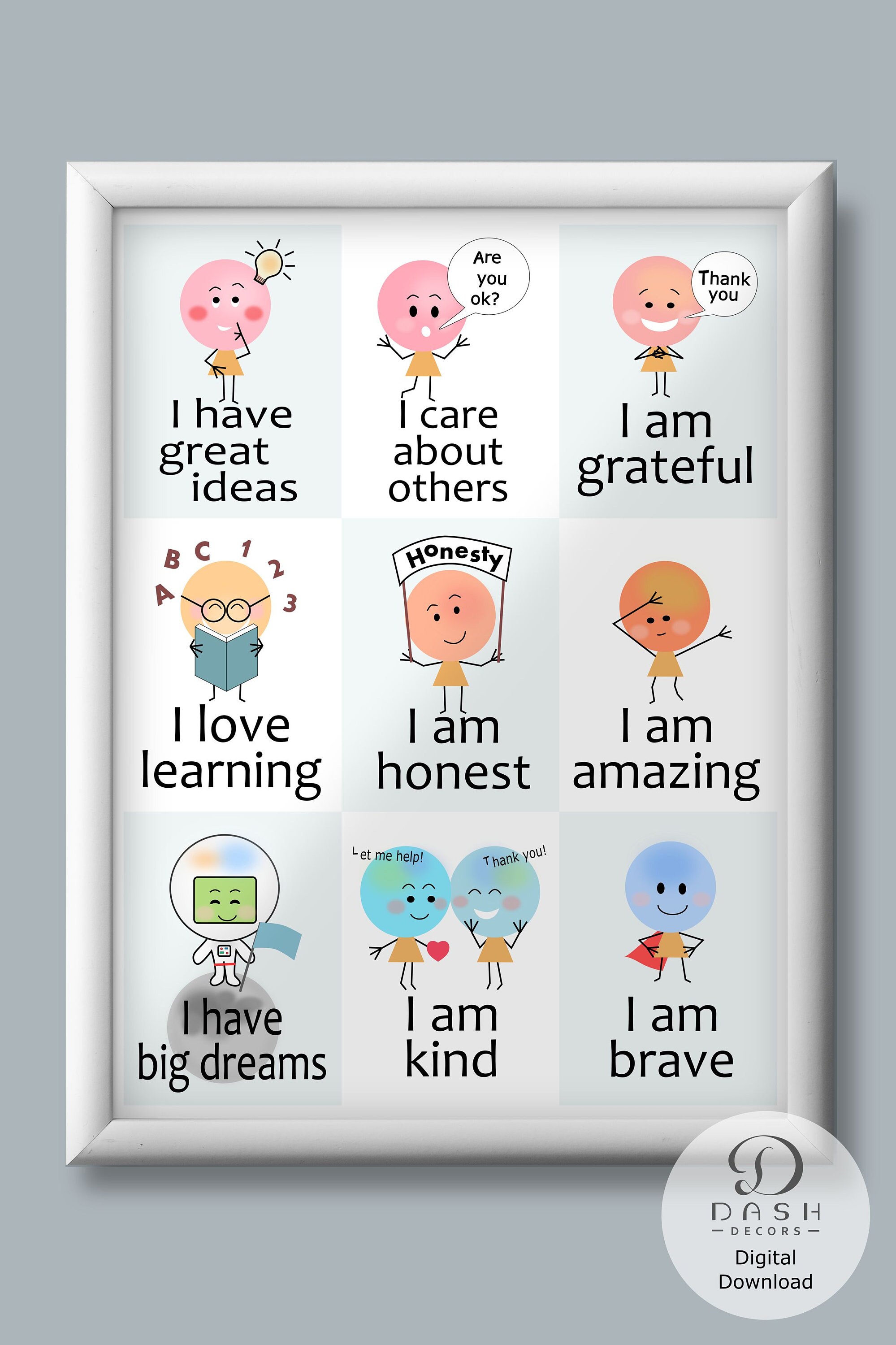 Words of Affirmation Wall Art for Kids - Daily School Affirmation ...