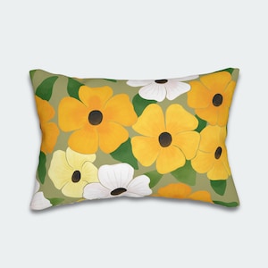 Floral Lumbar Pillow, Black-Eyed Susan Vine, Orange and Yellow Flower, Polyester Indoor and Outdoor Pillow, Gift for her, mom, grandma