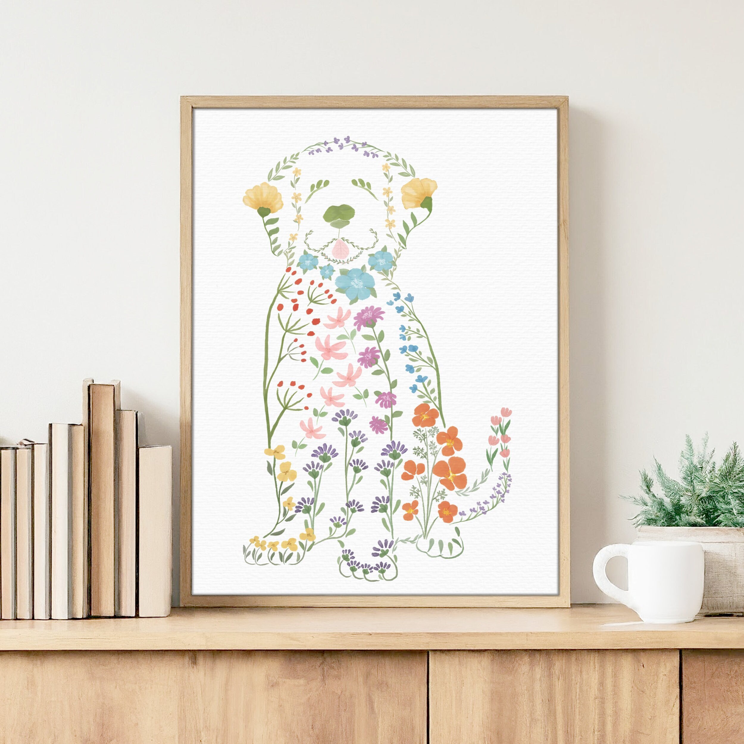 Wildflowers Dog Print | Golden Retriever Floral Poster | Gift For Dog Lovers and Nursery Wall Decor | 5x7 8x10 11x14 16x20 18x24 24x36