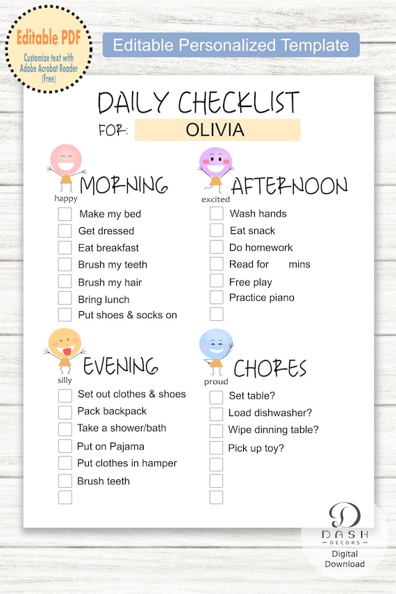 Daily routines for kids printable