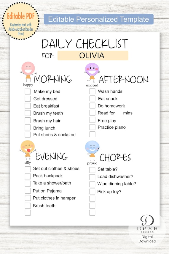 Editable Chore Chart, Kids Chore Chart, Daily Routine Tracking Chart, –  Playingtots