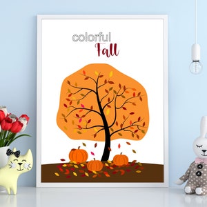Fall Tree and Pumpkins Printable Wall Décor - Autumn Wall Art, Print & Home Décor - Four Seasons Quote Educational Wall Art - Playroom Art