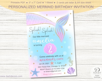 Personalisierte Meerjungfrau Geburtstagseinladung, Meerjungfrau Geburtstagsparty Einladung, Unter dem Meer druckbare Vorlage, Meerjungfrau Invite-Printable A001