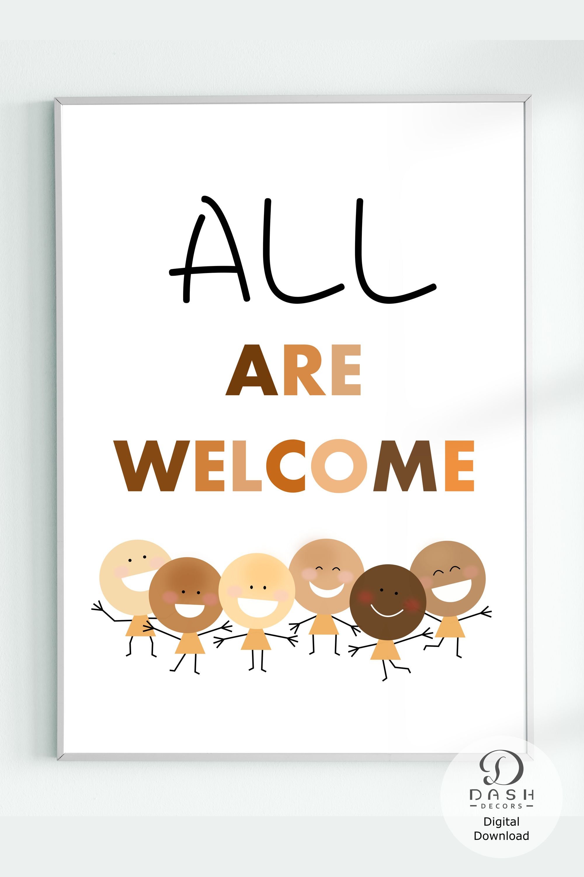 All Are Welcome Here Sign for Classroom & Preschool - All Are Welcome Here Classroom Door Sign - Kids Diversity, Equality, Inclusion Poster - Etsy for All Are Welcome Sign Free Printable