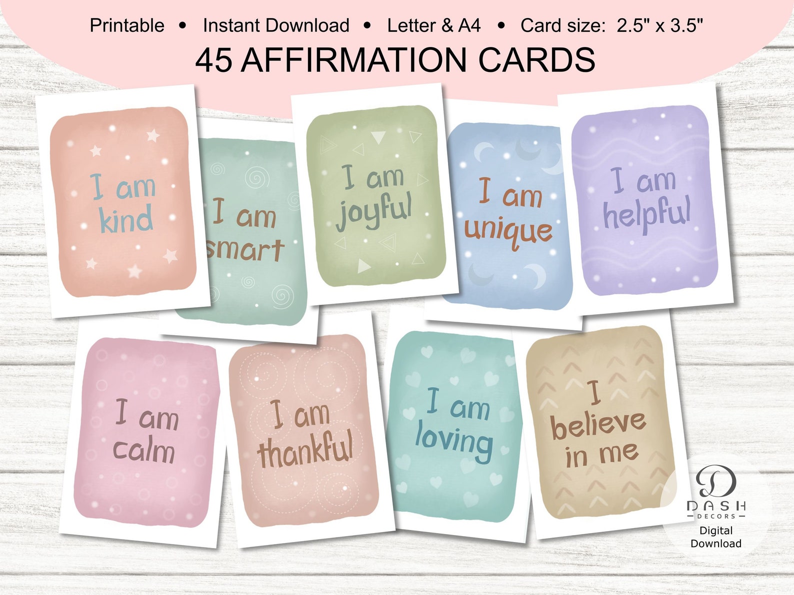 Printable Daily Affirmation Cards for Kids Set of 45 - Etsy