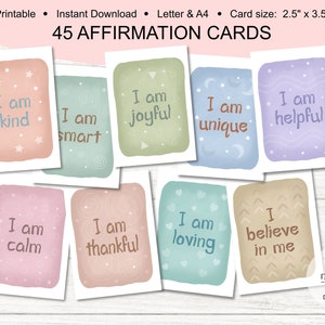 Ausdruckbare Tägliche Affirmationskarten für Kinder - 45er Set - Affirmation Deck für Kinder - Positivität, Ermutigung & Inspiration