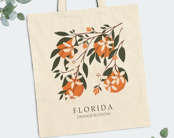 Florida Orange Blossom Cotton Canvas Tote Bag | 15" x 16" | Florida State Flower Tote Bag | Floral Art Tote Bag | Florida Travel Gifts