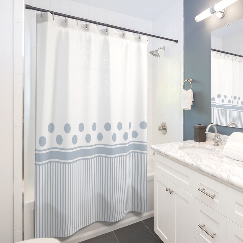 Shower Curtain With Blue and White Stripes, Bathroom Designer Shower