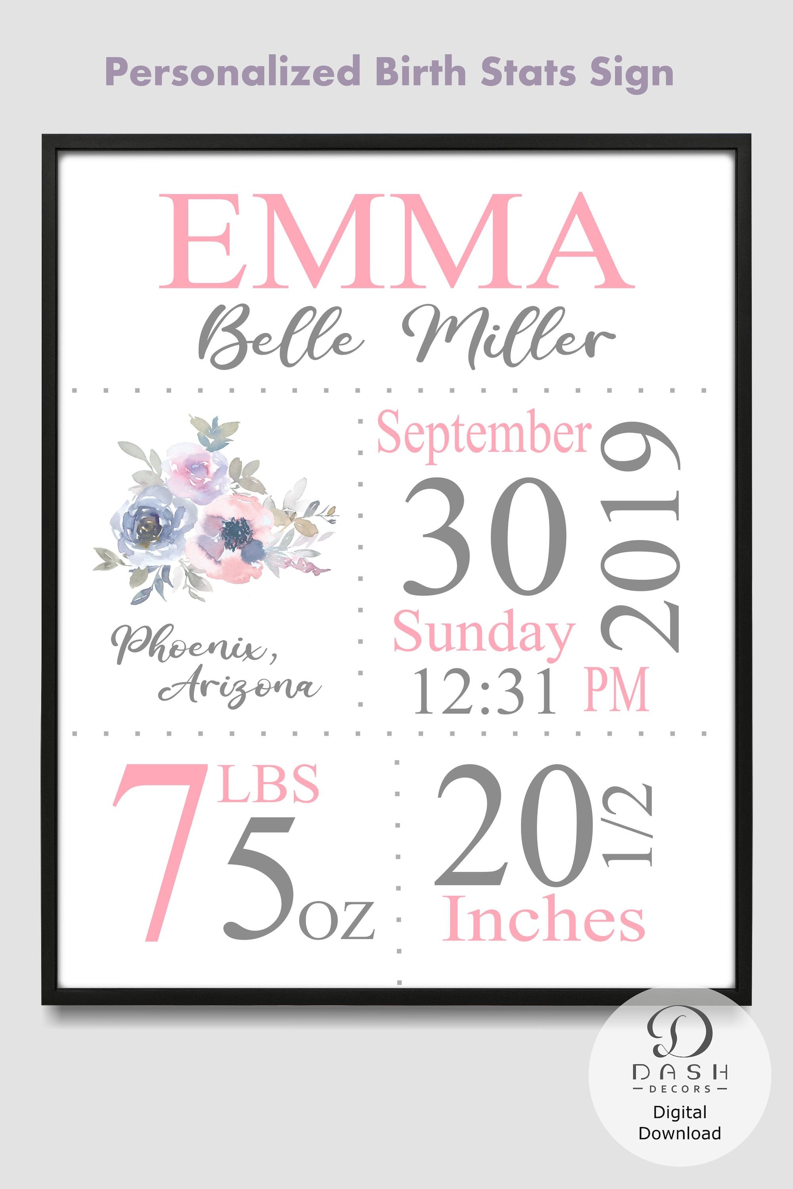 Custom Birth Announcement Printable Wall Art for Girl - Etsy
