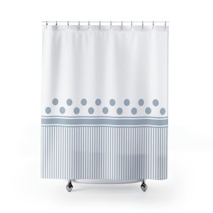 Shower Curtain with Blue and White Stripes, Bathroom Designer Shower Curtain, Modern Geometric Bath Curtain, Large 71x74 Shower Curtain