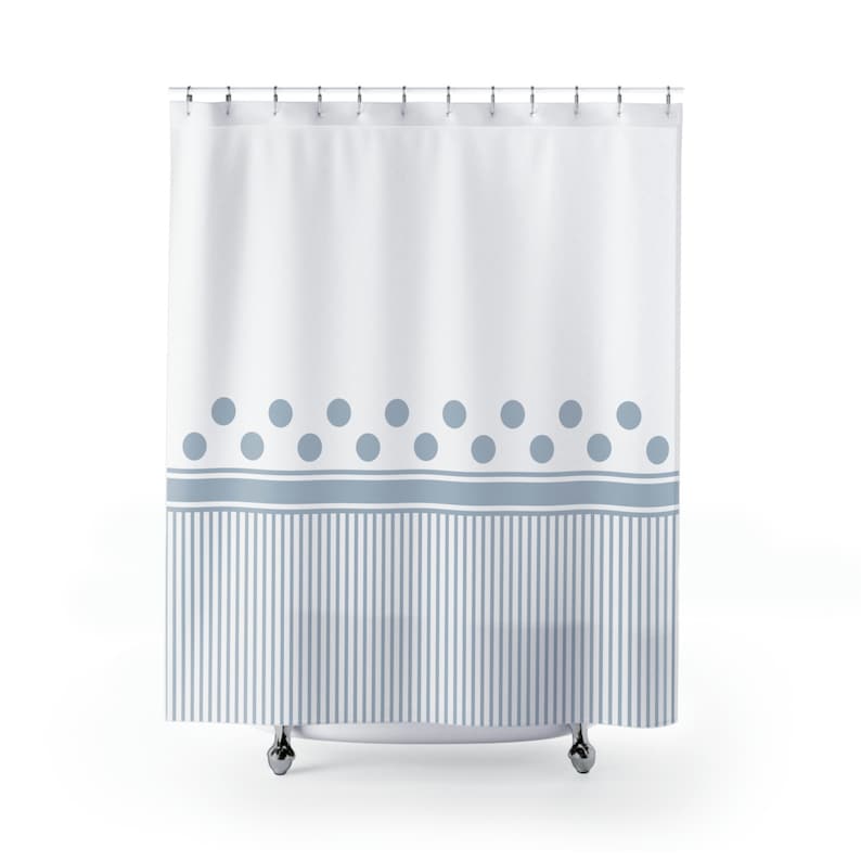 Shower Curtain With Blue and White Stripes, Bathroom Designer Shower