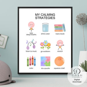 Póster de Sentimientos - Mis Estrategias calmantes Póster y Tabla de emociones para niños pequeños-Póster de emociones preescolares y Tabla de sentimientos para niños-Imprimible
