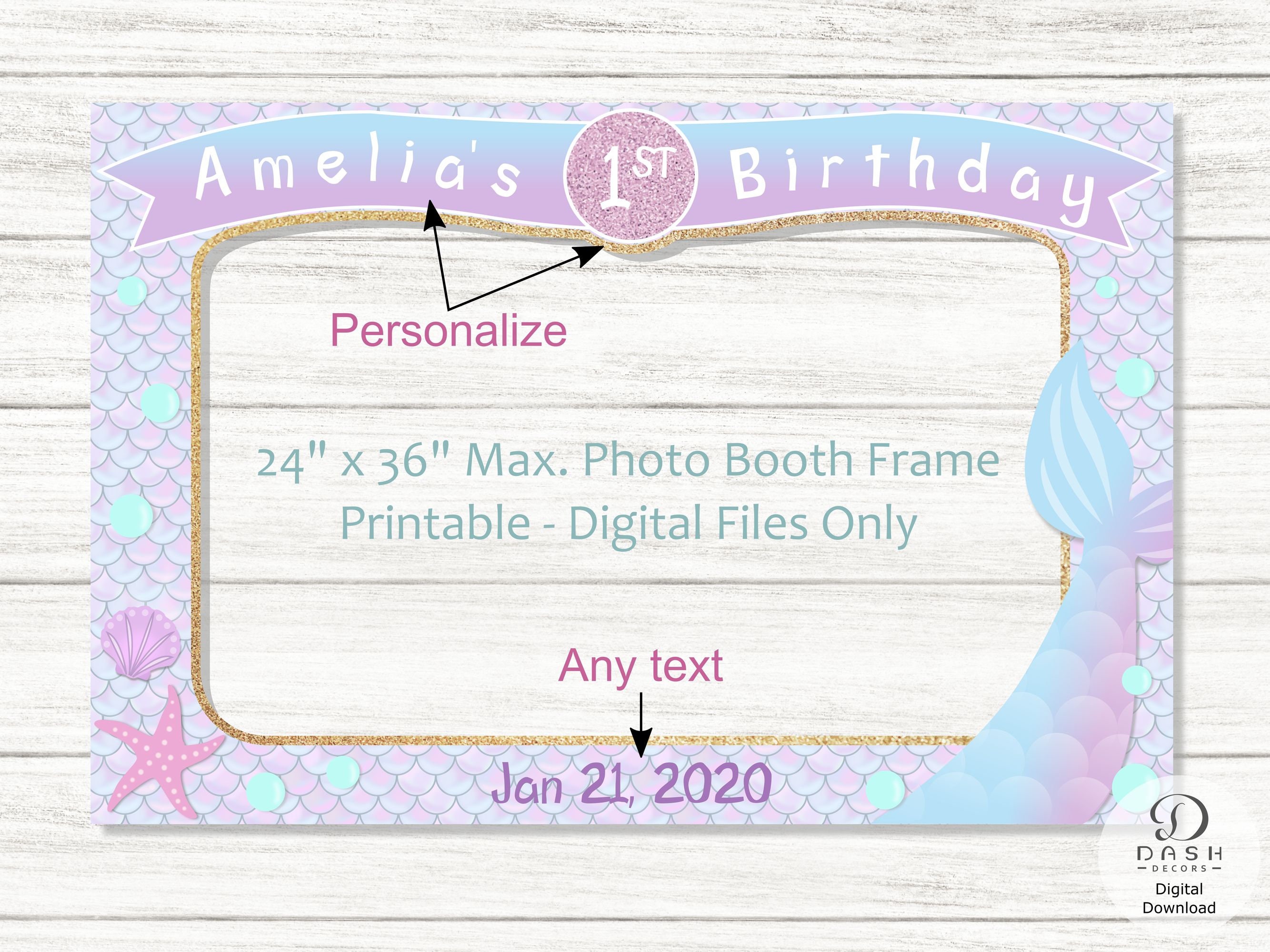 DIY Personalized Mermaid Photo Booth Frame Selfie Frame Photo Booth Prop Under The Sea Birthday Photo Booth Frame Mermaid