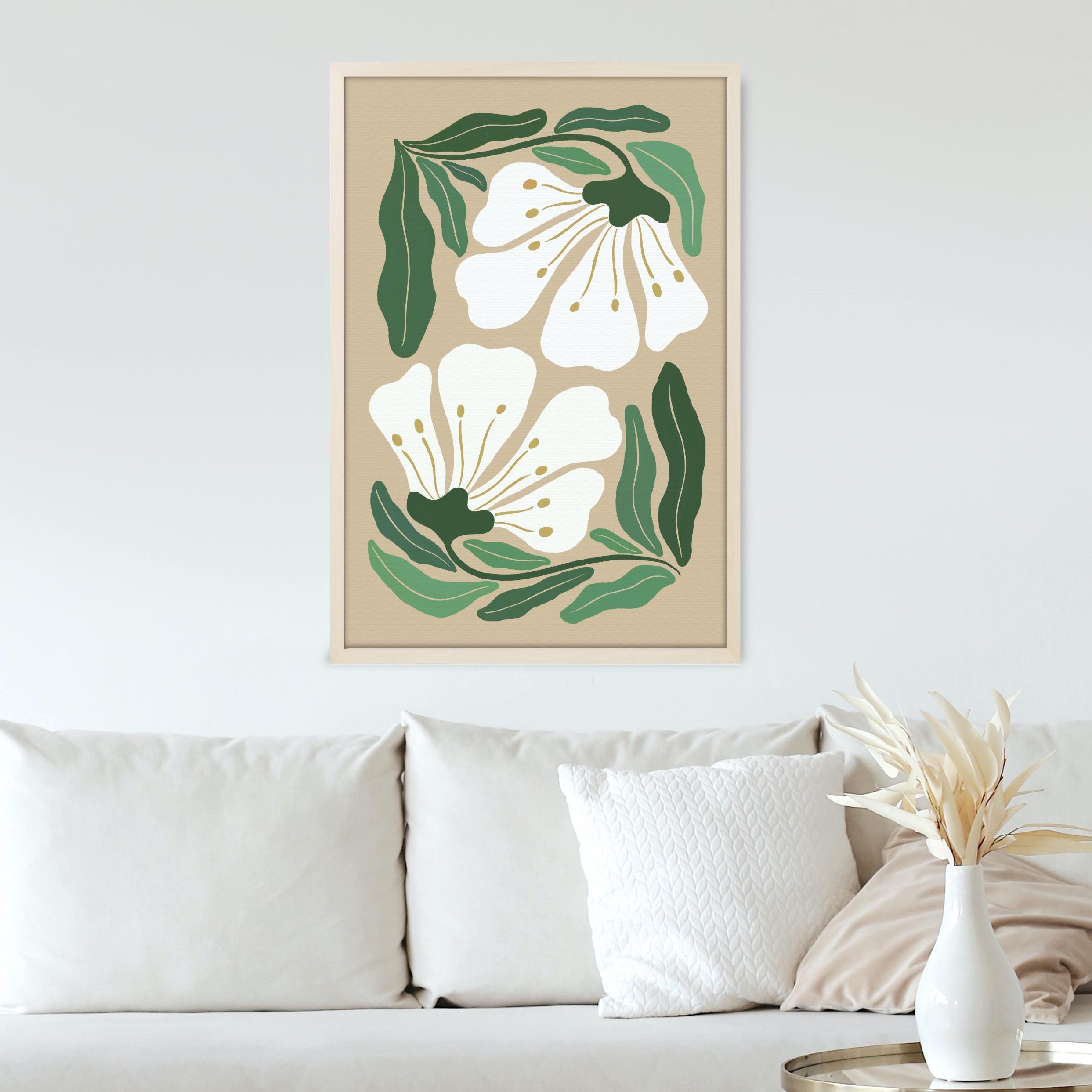 Abstract White Flowers Art Print | Unframed | Aesthetic Neutral Wall ...