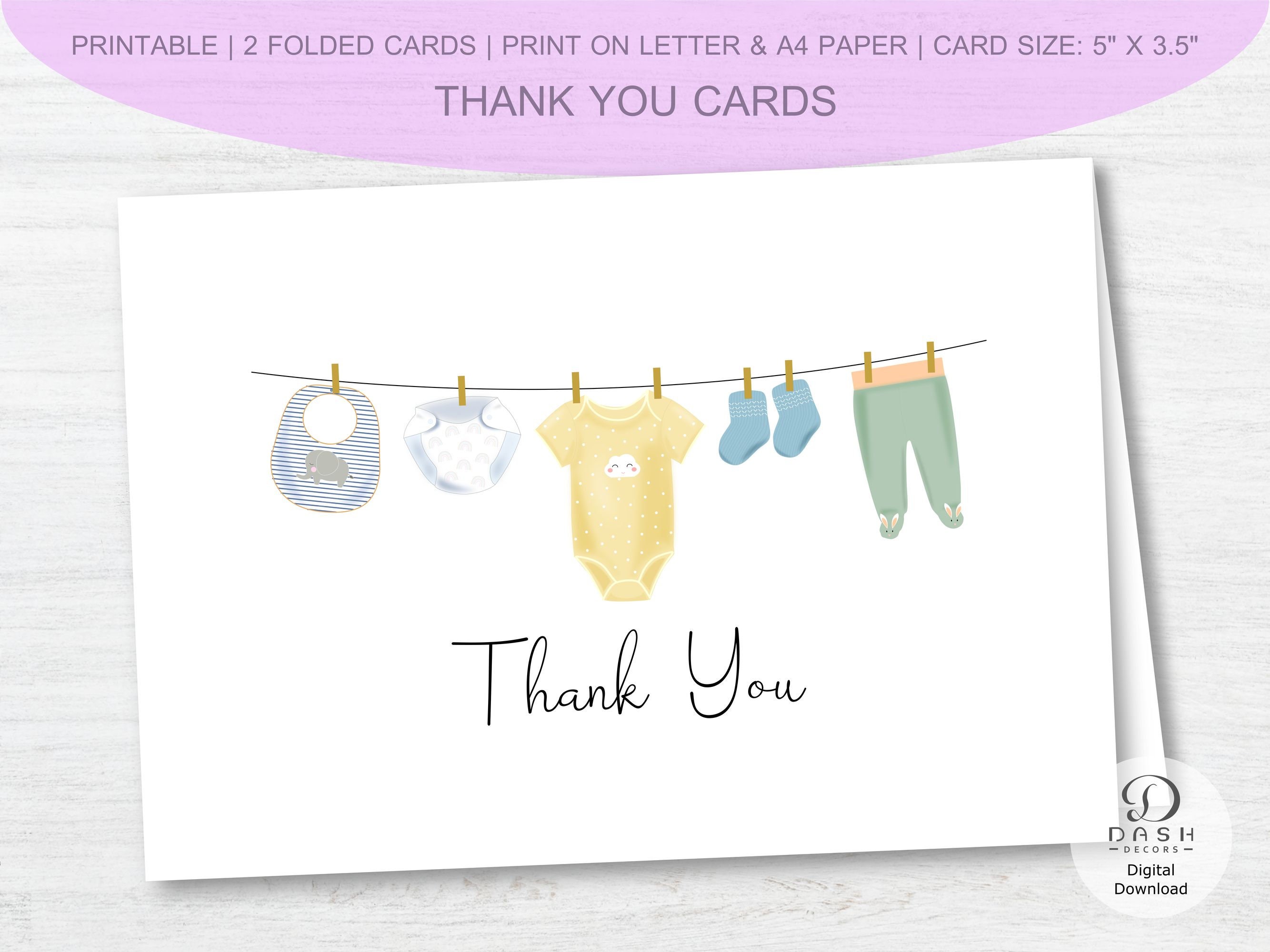Baby Shower Thank You Cards for Baby Girl and Baby Boy Gender Neutral