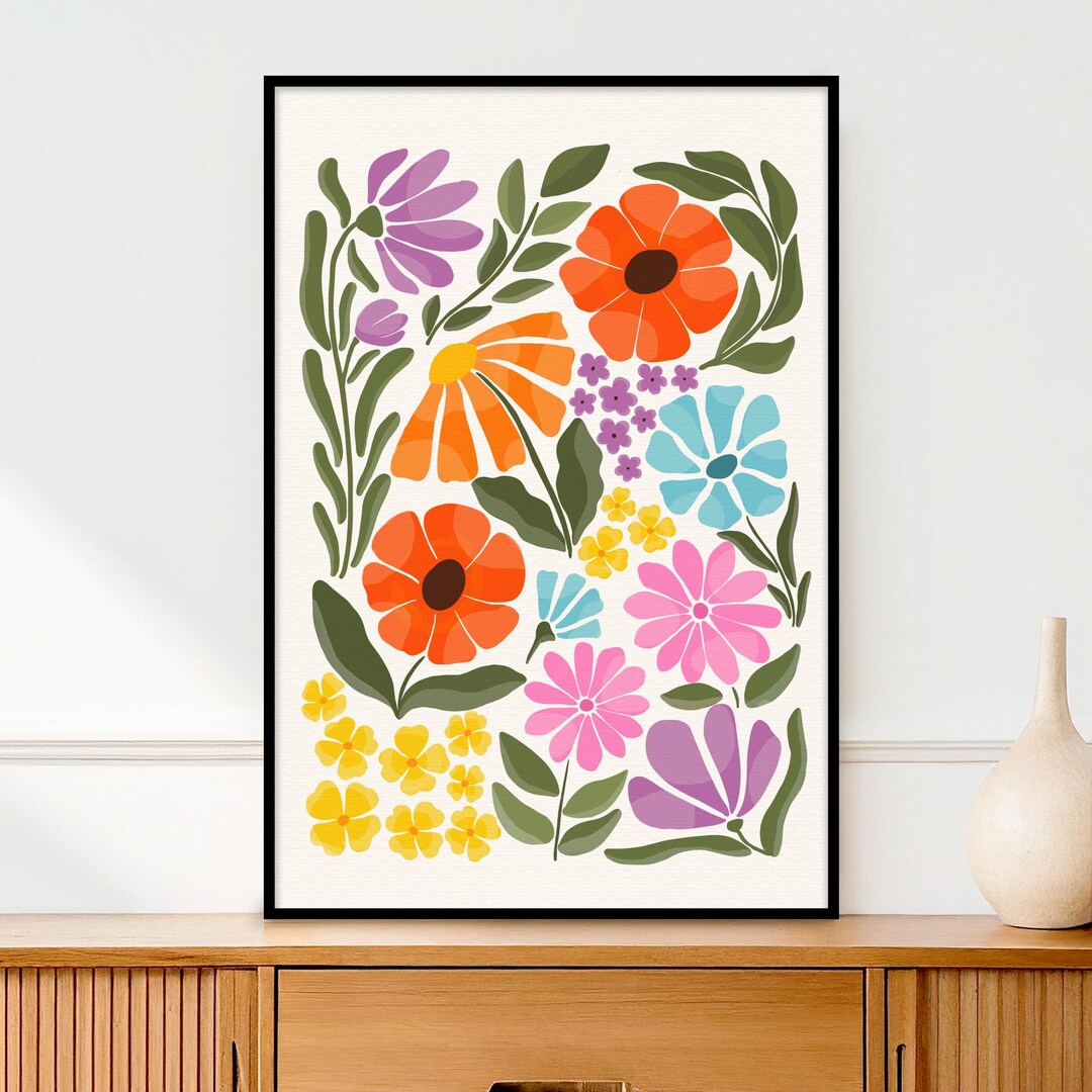 Abstract Floral Art Print | Colorful Hand Drawn Matisse Style