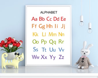 Póster e impresión del alfabeto imprimible - Arte mural del alfabeto arcoíris para guardería, sala de juegos, aula y habitación infantil - Póster educativo del ABC - Digital