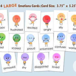 Large Emotions Flash Cards, Feelings Flash Cards for Montessori School, Homeschool, Preschool, Classroom, Emotions Flashcards - Printable