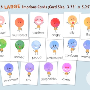 Tarjetas flash de emociones grandes, tarjetas de memoria flash de sentimientos para la escuela Montessori, educación en el hogar, preescolar, aula, tarjetas de memoria de emociones - Imprimible