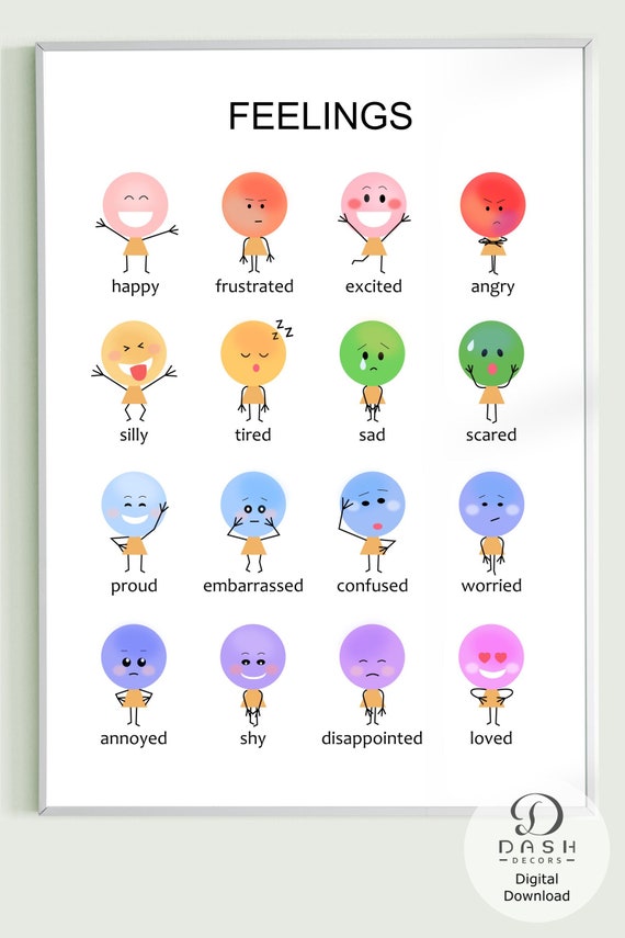 Printable Emotion Chart Poster for Kid and Montessori Preschool Feelings  Art Chart Rainbow Emotion Designs feelings Chart Kid-printable 
