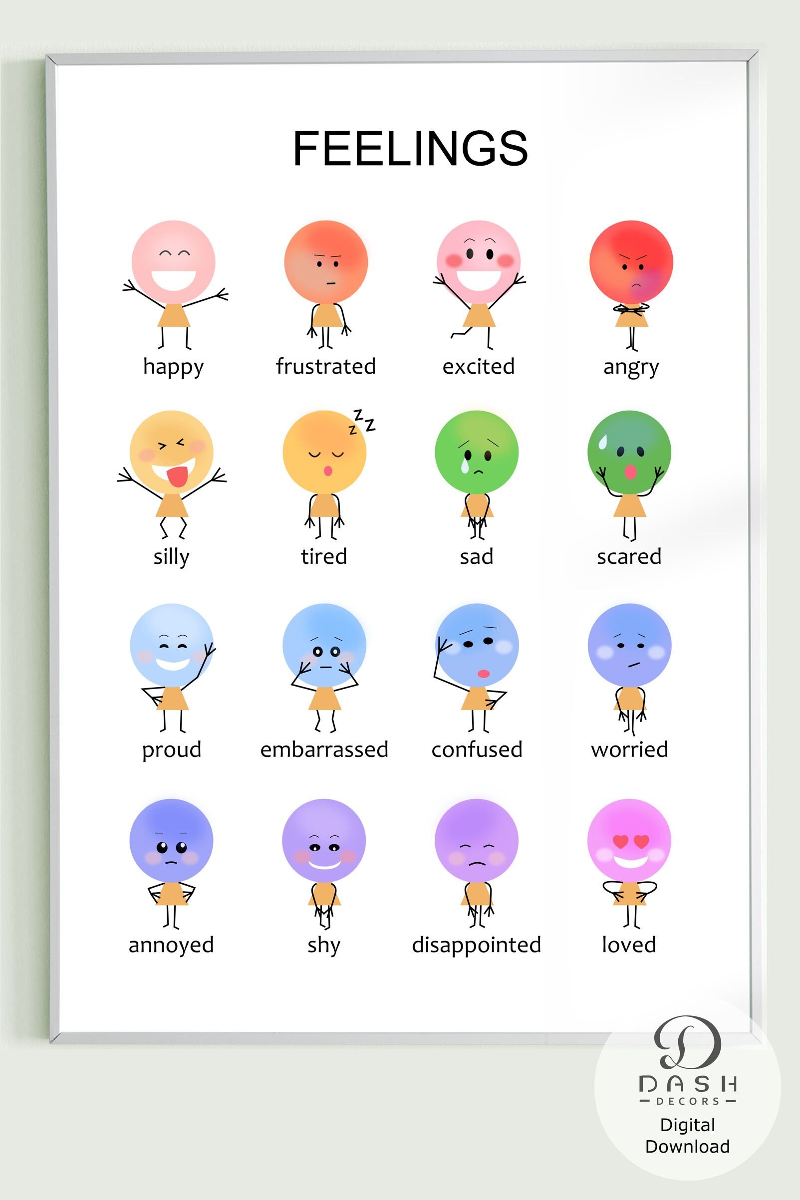 Teachers Pay Teachers FLYAB Feelings Chart For Kids - Colorful Emotions ...