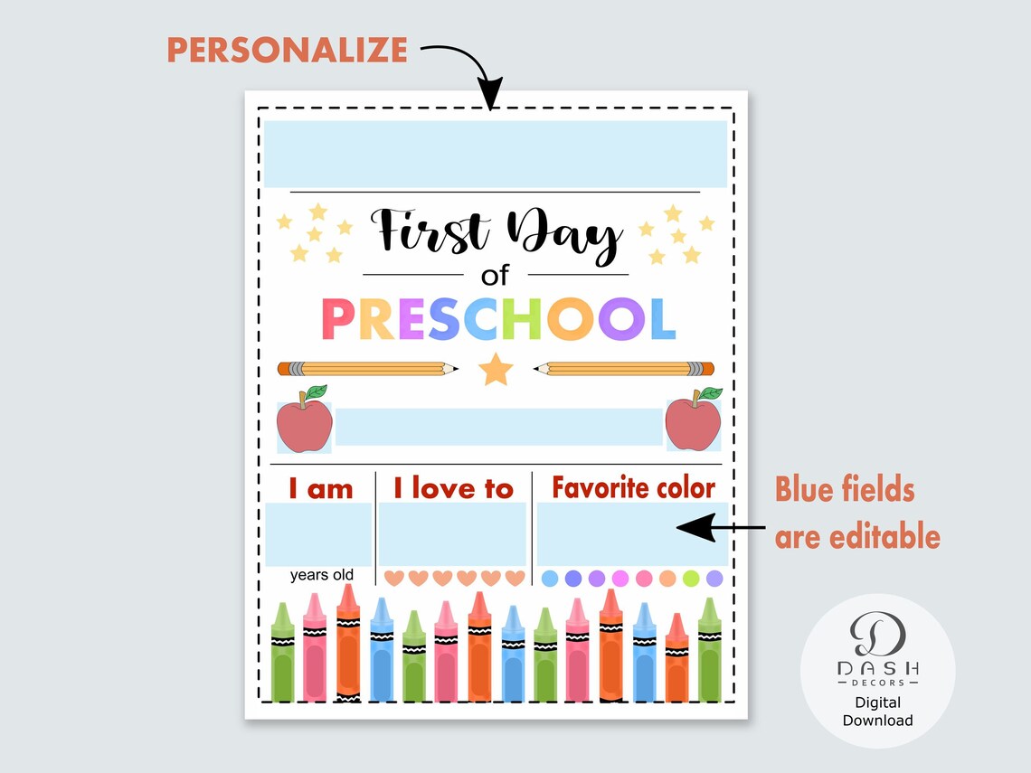 Editable First Day of School Sign for Preschool - Personalized First ...