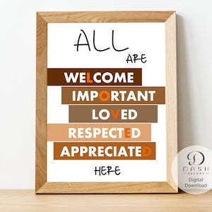 Diversity, Inclusion and Equality Poster for Kids - Printable Diversity and Inclusion Wall Art, Digital Print and Quote for Classroom