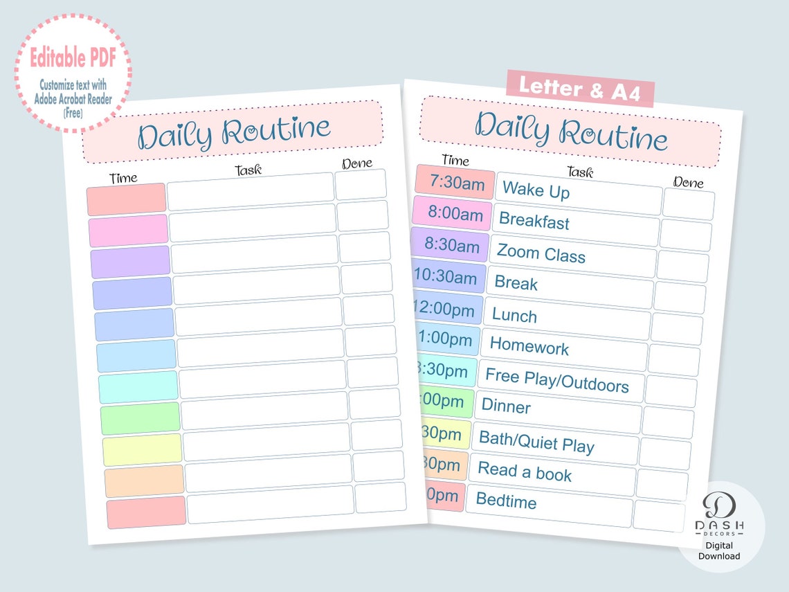 Editable Daily Routine Chart & Chore Chart for Kids - Printable Reward ...