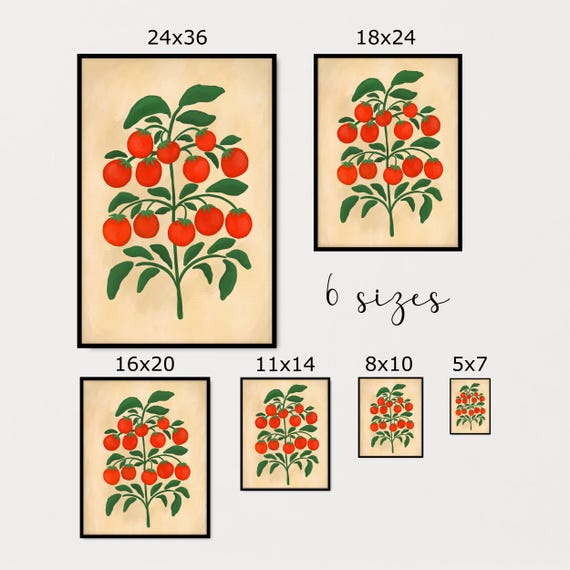 Retro Tomato Plant Print | Unframed | Watercolor Boho Style Hand