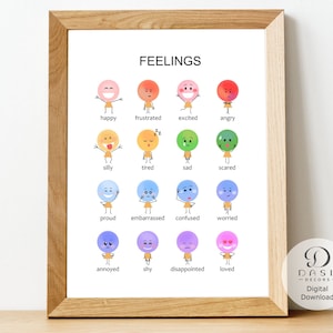 Rainbow Feelings Chart & Poster for Kid - Feeling Chart Poster for Kid - Emotion Chart Poster for kid - Emotions Poster Printable Art