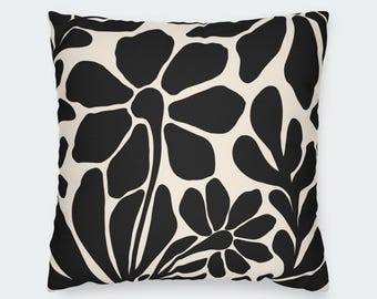 Black and Beige Floral Throw PILLOW COVER | Abstract Decorative Throw Pillow Cover for Sofa, Chair, Couch and Bed | 14x14 16x16 18x18 20x20