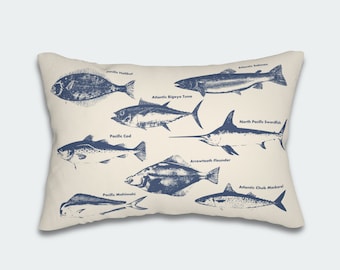 Blue Fish Lumbar Pillow - Polyester