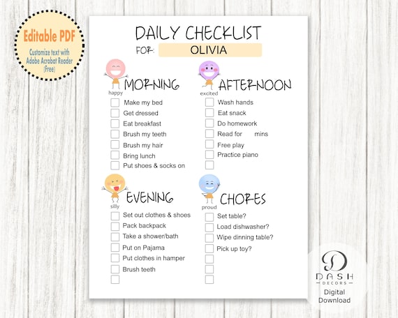 Editable Daily Routine Chore Chart Template For Kids Toddler Etsy
