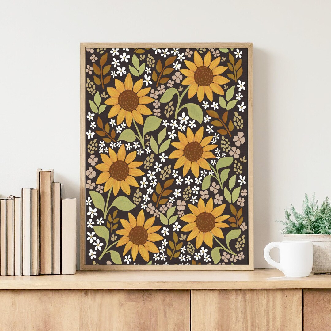 Sunflowers Floral Wall Art Print | Unframed | Yellow Brown Abstract ...