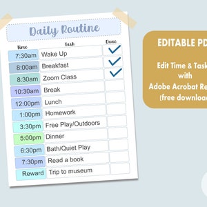 Editable Daily Routine Printable Chart for Kids Chore, Rhythm, Potty ...