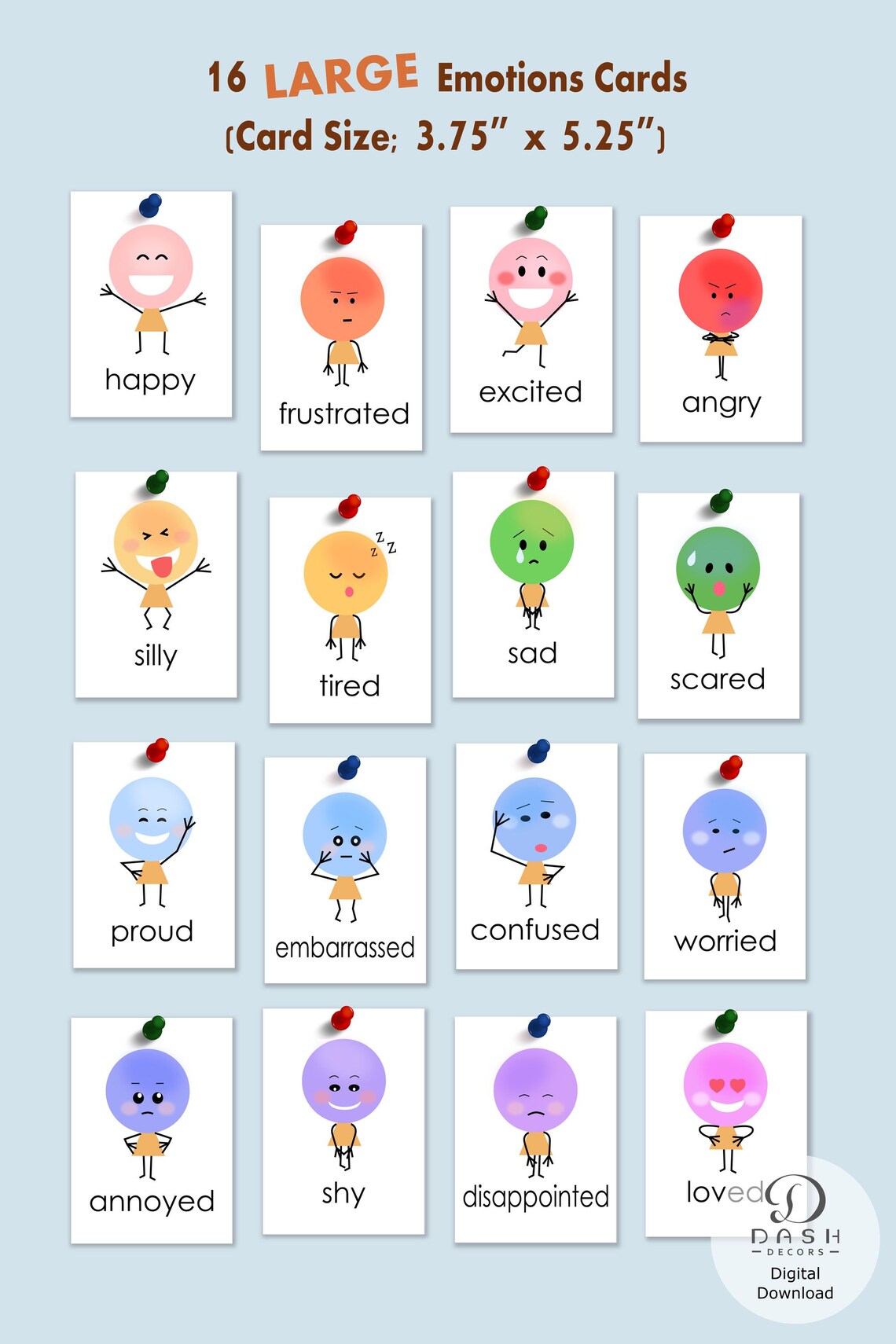 Large Emotions Flash Cards, Feelings Flash Cards for Montessori School ...