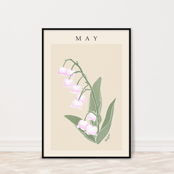 May Lily of The Valley Birth Month Flower Print | Personalized Birth Flower Poster | Custom Floral Art|5×7, 8×10, 11×14, 16×20, 18×24, 24×36