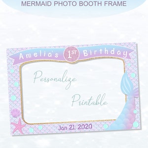 DIY Personalized Mermaid Photo Booth Frame - Selfie Frame Photo Booth Prop - Under The Sea Birthday Photo Booth Frame - Mermaid Themed A001
