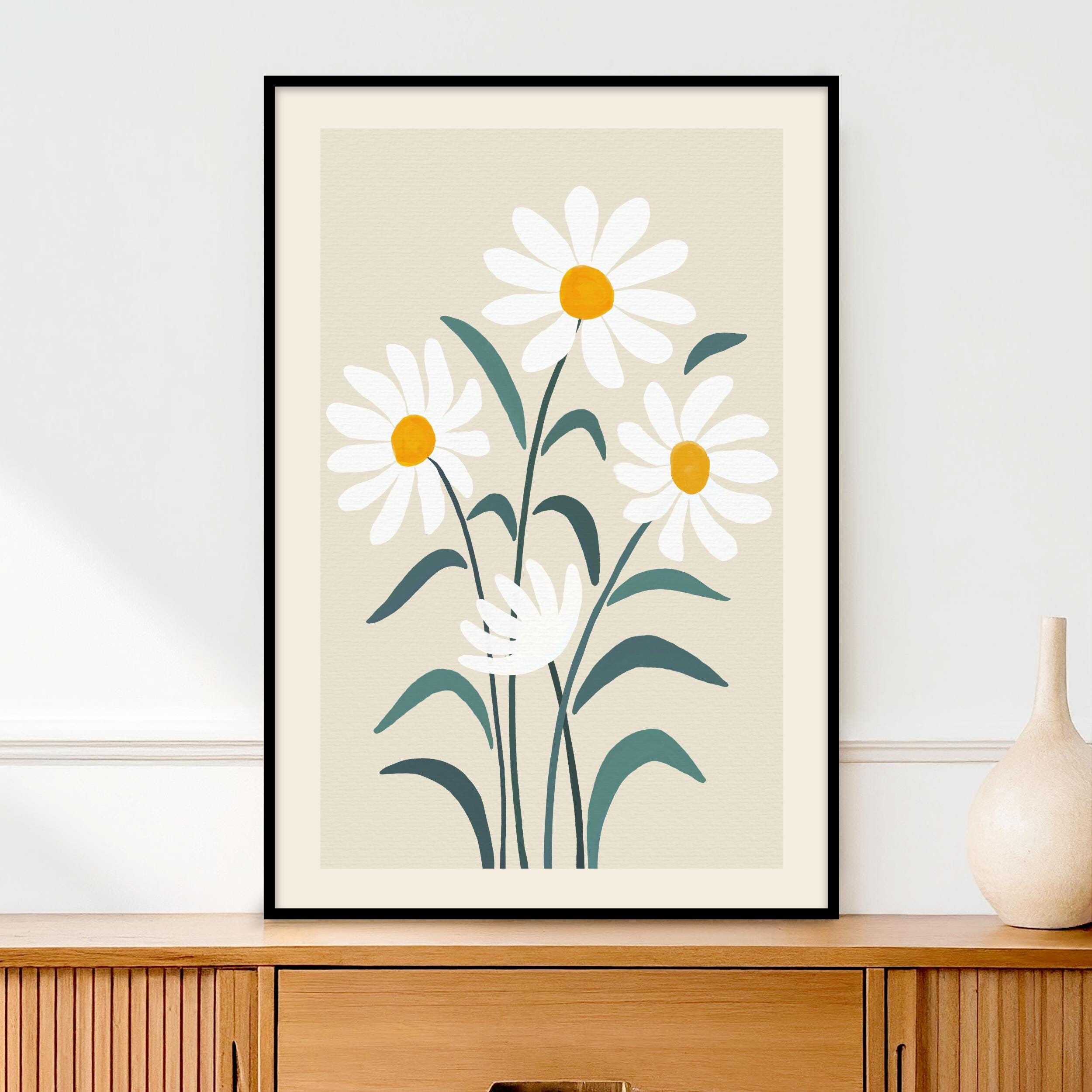 White Daisy Flower Art Print | Unframed | Neutral Botanical Floral Wall ...