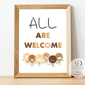 Letrero "Todos son bienvenidos" para aulas y preescolares - Letrero para puerta de aula "Todos son bienvenidos" - Póster de diversidad, igualdad e inclusión para niños