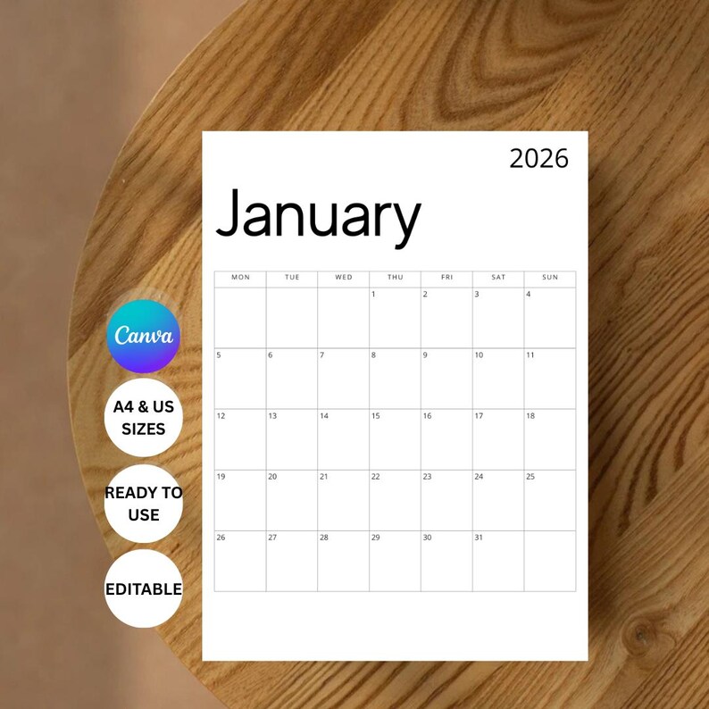 2026 Minimalist Calendar Printable Monthly Planner, Clean Aesthetic ...