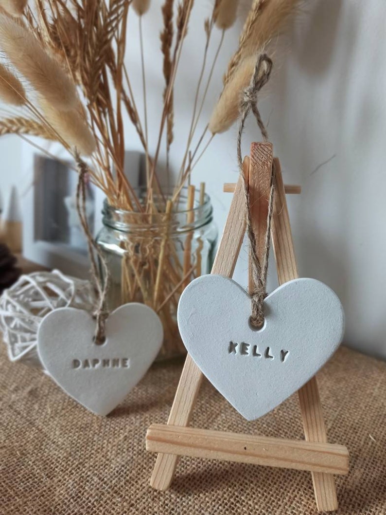 Clay Heart Personalised decoration, clay gift on jute string