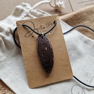 COCONUT Shell SURFBOARD Pendant Necklace, Unisex Coconut Shell Necklace for Surfers, UPCYCLED Gift for an ocean lover,Eco Friendly Jewellery