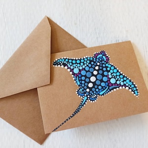 Tarjetas de felicitación, raya águila (juego de 3), tarjetas de cumpleaños con mandalas acrílicas pintadas a mano, tarjetas de regalo en blanco, tarjetas con vida marina