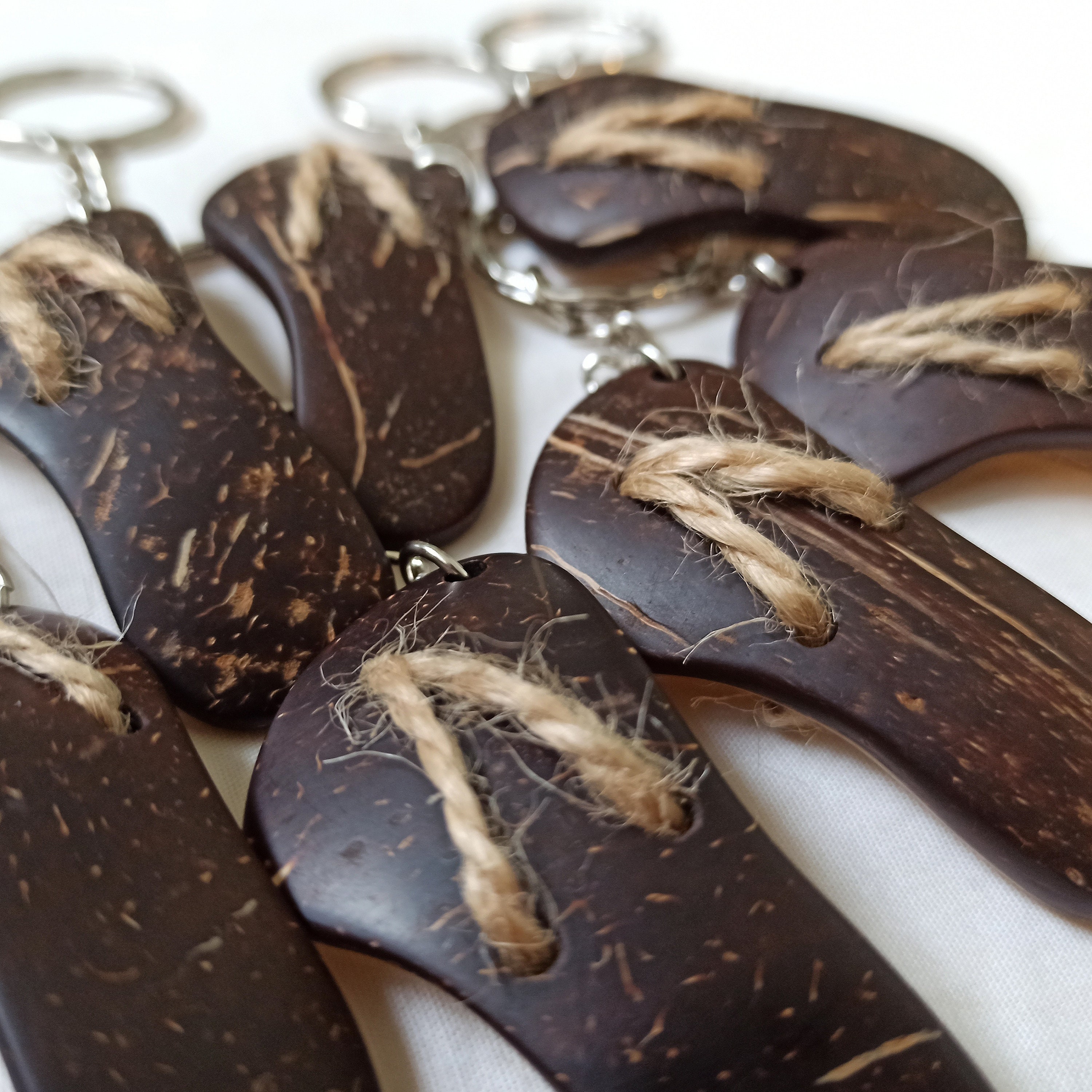 Handmade Coconut Shell Flipflop Key Chain: Beach Pendant With Hemp